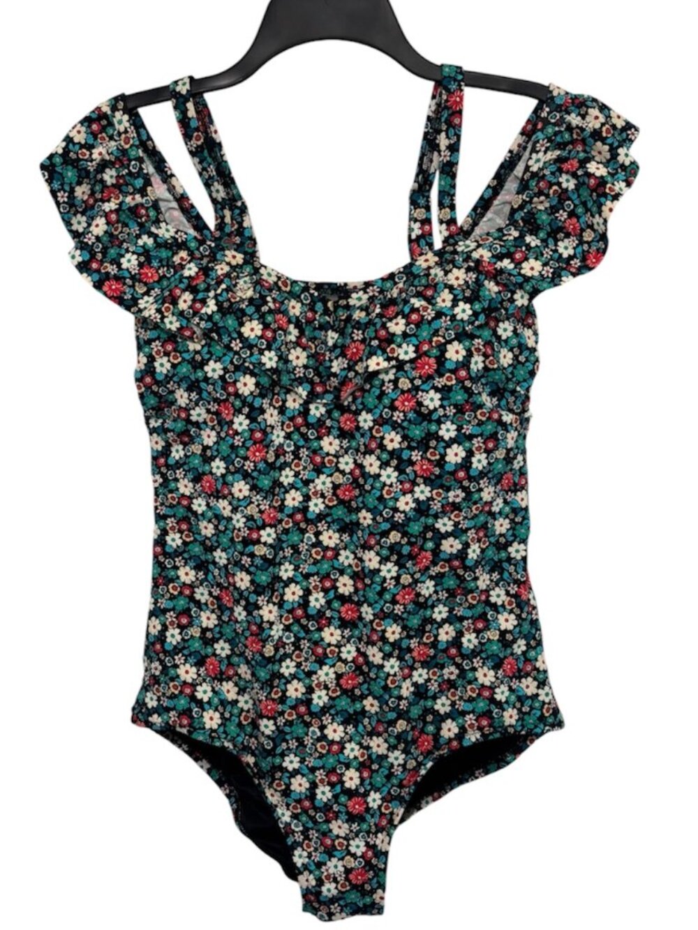 Lands End One Piece Swimsuit 10D Floral Wireless Ruffle Full Coverage